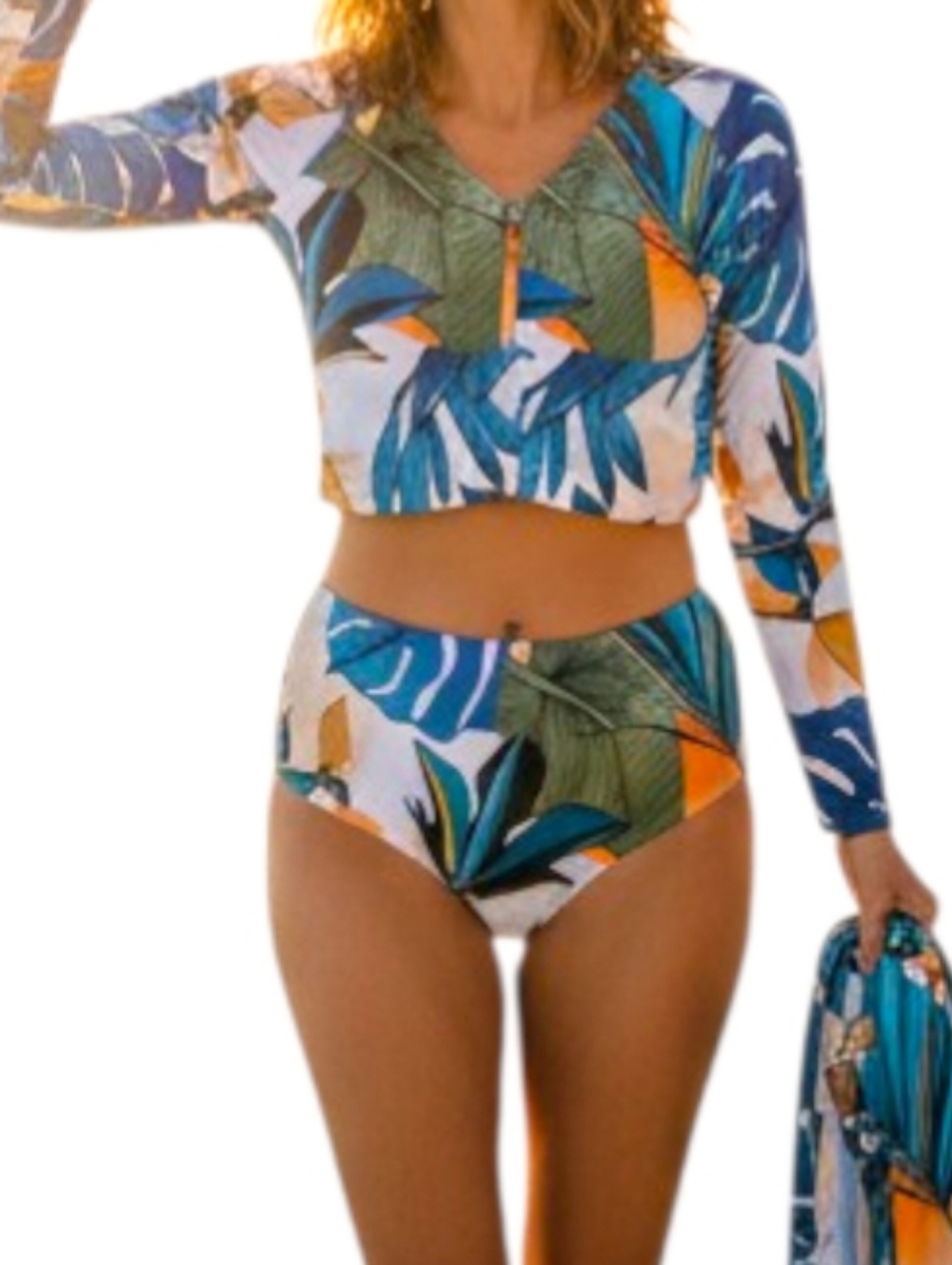 CALIA Long Sleeve Ruched Swim Rashguard & Bottoms